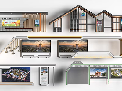 Modern Bus Station Exterior With Wooden Sloped Roof And Digital Information Displays 3d model