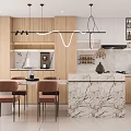 Modern Living Dining Room Interior With Sofa Coffee Table Striped Chair And Decorative Plants