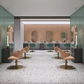 Elegant Modern Hair Salon Interior With Styling Chairs Mirrors Cabinets Plants And Paris Poster