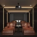 Modern Home Theater Room Interior With Leather Recliners And Ceiling Projector 3d model