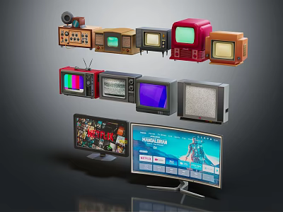 Vintage and Modern Televisions Collection from Different Eras Various Styles 3d model