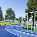 Scenic Park Landscape With Open Green Lawn Winding Paths And Trees