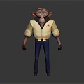 Cartoon Game And Movie Character With Red Face Glasses Yellow Jacket Blue Pants Brown Shoes