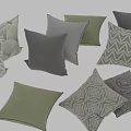 Stylish Green and Gray Decorative Pillows with Geometric and Textured Patterns