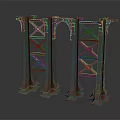 Ornate Teal Metallic Architectural Structure With Geometric Lattice Design And Pillars