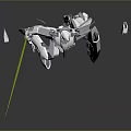Silver Mecha Character With Red Core Holding Spear Shield In Dynamic Pose And Floating Fragments
