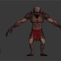 Muscular Monster Character With Sharp Teeth Clawed Hands And Tattered Red Loincloth