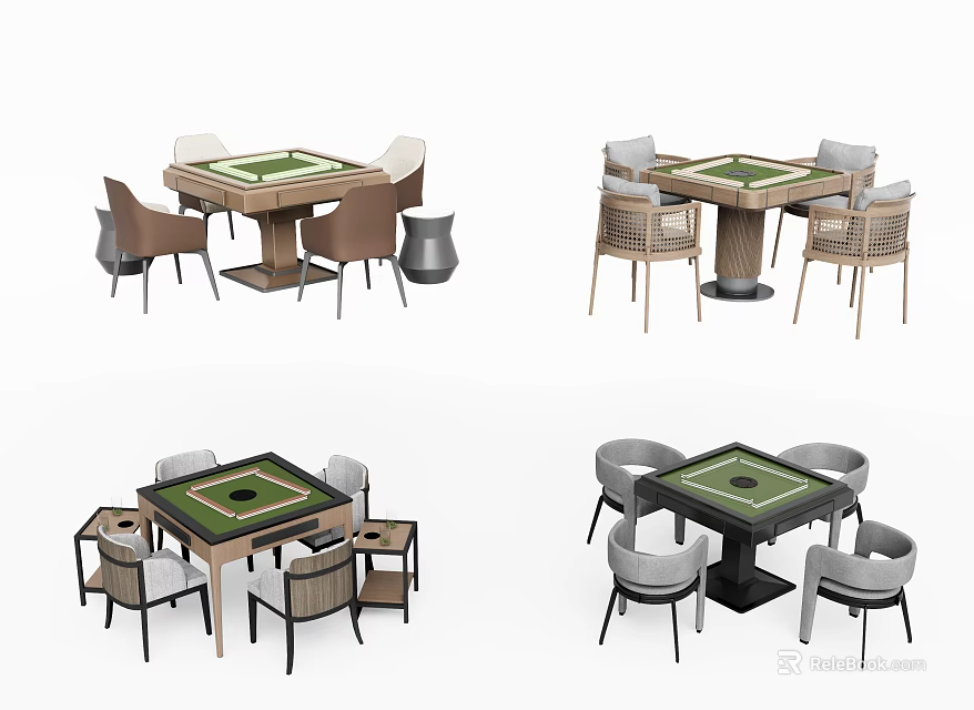 Modern Entertainment Table Design With Wicker And Upholstered Chairs For Home Game Room 3d model 