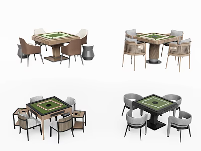 Modern Entertainment Table Design With Wicker And Upholstered Chairs For Home Game Room 3d model