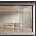 Modern Sliding Doors with Ribbed Glass and Black Frame for Interior Dining Space