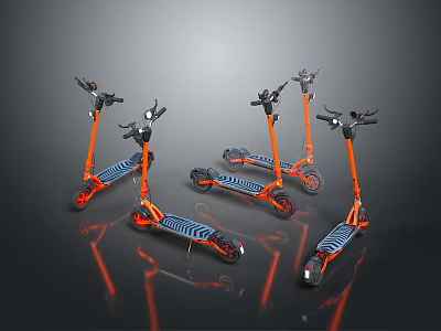 Orange And Black Electric Scooters With Striped Decks Handlebars And Wheels On 3d model