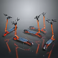 Orange And Black Electric Scooters With Striped Decks Handlebars And Wheels On