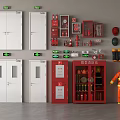 Essential Fire Equipment Collection Featuring Fire Doors Cabinets Extinguishers Helmets Boots And Uniform 3d model