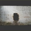 Old weathered wall with central hole revealing dark background and exposed bricks at bottom 3d model