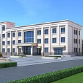 Modern Office Building Exterior With Large Glass Windows Green Trees And Lawn Landscape