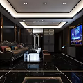 Luxury KTV Lounge With Large Screen Leather Sofas Marble Floor And Wine Racks 3d model
