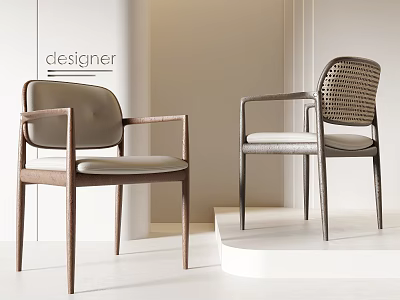 Designer Modern Single Chairs With Leather Seats Woven Backrests And Wooden Frames 3d model