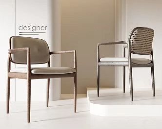 Middle Style Single Chair Dining Chair Book Chair Rattan Chair 3d model