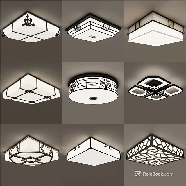 Various Modern Ceiling Lights with Square Round and Patterned Design Styles 3d model