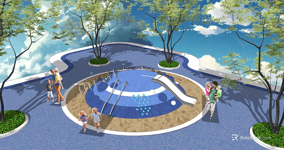 Outdoor Children Water Play Equipment With Slide And Sand Area For Family Fun 3d model 