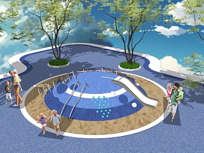 Outdoor Children Water Play Equipment With Slide And Sand Area For Family Fun 3d model