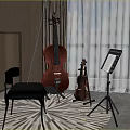 Elegant Room Interior With Musical Instruments Cello Violin And Music Stand