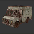 Old Rusty Van With Broken Window And Vans Text On Side 3d model