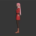 Game And Movie Character With Pink Hair In Red Dress Black Stockings And Red Boots