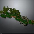 Enchanting 3D Fantasy Landscape With Green Trees Lush Grass Rocks And Wooden Bridge Pathway