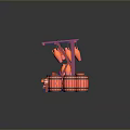 Traditional Red Food Stall With Clay Pots And Wooden Barrels Display Setup