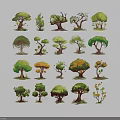 Various Tree Illustrations With Different Styles Shapes Colors And Sizes For Decorative Botanical 3d model