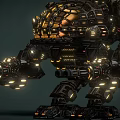 Futuristic Mechanical Weapon With Glowing Yellow Lights And Heavy Armor 3d model
