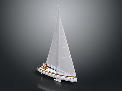 White Model Sailboat With Single Mast And Wooden Deck Water Vehicle Design 3d model