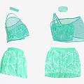 Women's Light Green Floral Pattern Fashion Cropped Top And Skirt Set With Headband