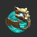 Golden Feline Head Ornament With Blue Transparent Sphere And White Patterns