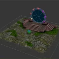 Architectural Stone Structure With Blue Glowing Circular Disk Steps And Green Moss 3d model