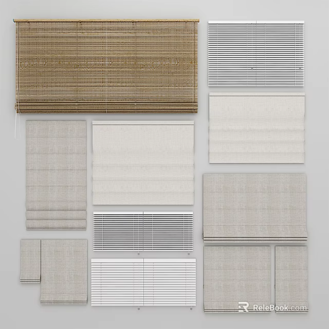 Various Window Blinds In Different Colors And Styles For Home Decoration 3d model
