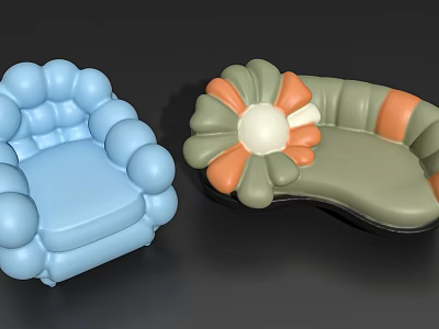 Blue Bubble Shaped And Green Orange Floral Back Unique Chairs Design 3d model