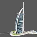 Iconic Sail Shaped Luxury Hotel Building With Glass Facade And Lawn Area
