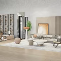 Modern Minimalist Living Room Sofa And Coffee Table Set With Wooden Floor Green Plants And Decorative Pillows