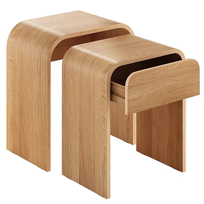Modern Oak Wood Bedside Tables With Minimalist Design And Open Drawer 3d model