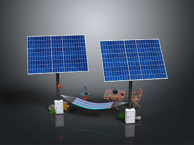 Solar Panels For Home Daily Electrical Appliances With Energy Storage And Outdoor Leisure Setup 3d model