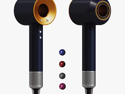 Modern Stylish Hair Dryers With Gold Accents Mesh Base And Color Options 3d model