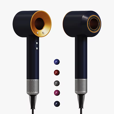 Modern Stylish Hair Dryers With Gold Accents Mesh Base And Color Options 3d model
