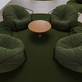 Green Sofas In Modern Interior On Circular Rugs With Wooden Coffee Tables And Round Lights