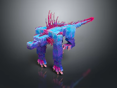 Game Movie Character Dinosaur Like 3D Model With Blue Purple Body And Pink Spikes 3d model
