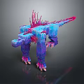 Game Movie Character Dinosaur Like 3D Model With Blue Purple Body And Pink Spikes