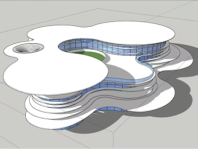 Innovative Modern Architecture with Multi layered Structure Irregular White Roofs Blue Windows and Green Courtyard 3d model