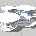 Innovative Modern Architecture with Multi layered Structure Irregular White Roofs Blue Windows and Green Courtyard