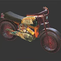 Colorful 3D Rendered Motorcycle With Black Seat Blue Headlight Unique Spoke Wheels And Decorative Engine Graphics